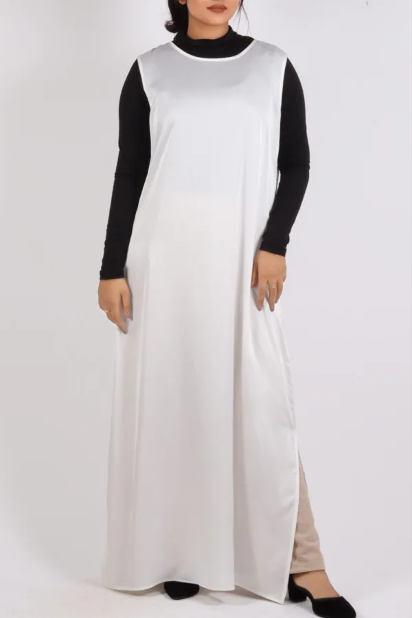 Satin Inner Layering Luxury Sleeveless Dress / Slip – White - Image 1