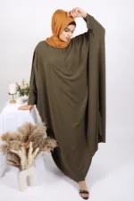 Parisa Kaftan Abaya with Zipper - Olive Green - Image 2