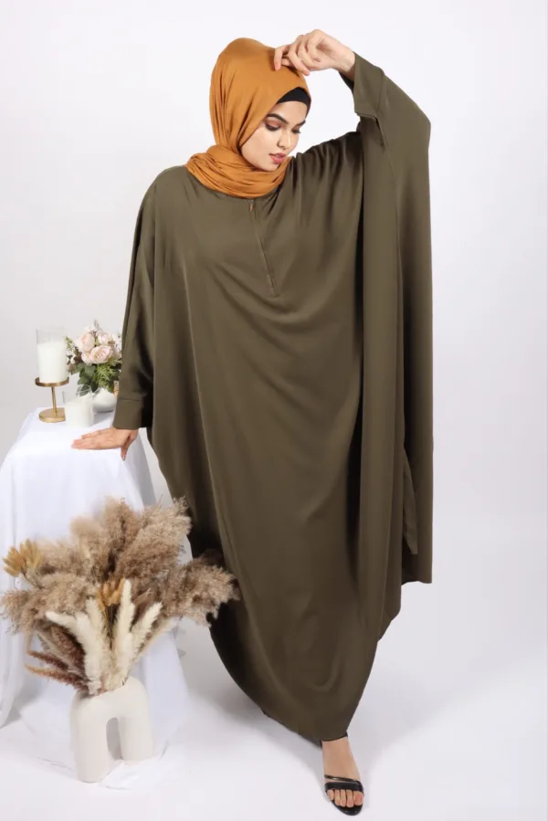 Parisa Kaftan Abaya with Zipper - Olive Green - Image 2