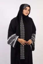 Solidarity Embroidery Keffiyeh Abaya with Matching Hijab - Midnight Black - Image 6