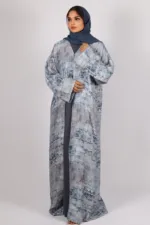 Zephyra Turkish Linen 3-piece Abaya set - Azure Blue - Image 3