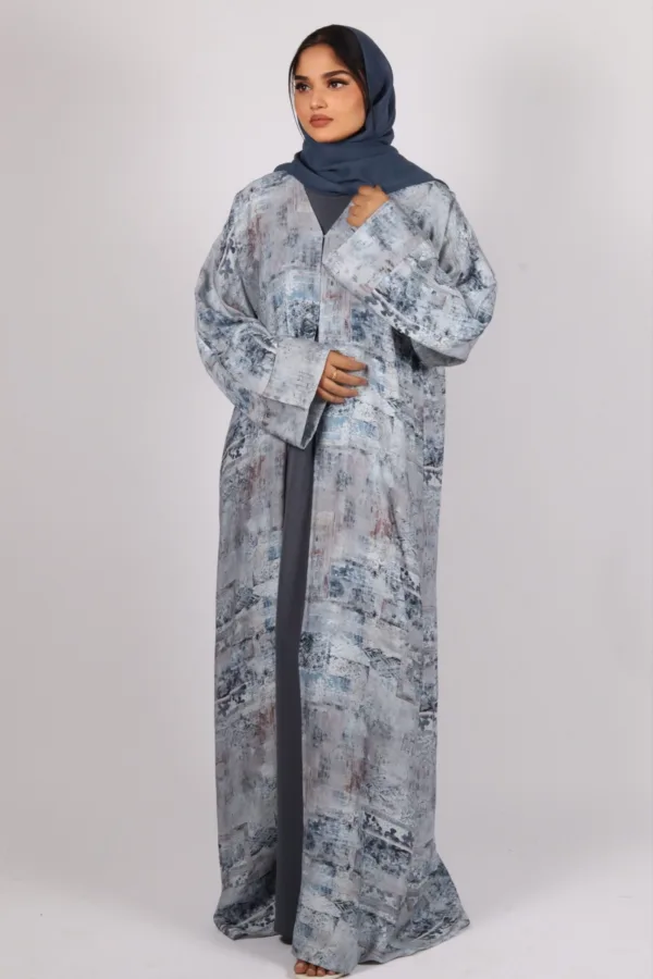 Zephyra Turkish Linen 3-piece Abaya set - Azure Blue - Image 3