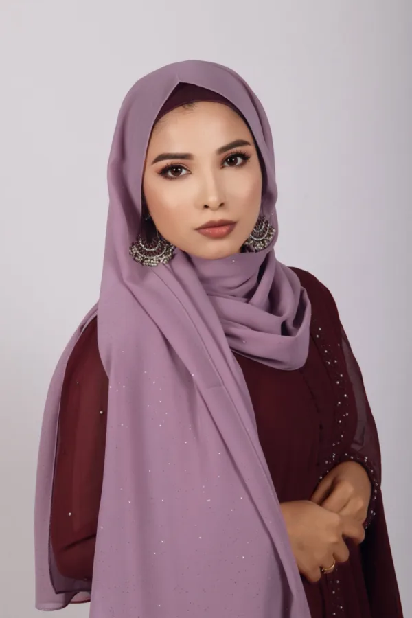 Lilac Pink Glitter Chiffon Hijab - Image 3