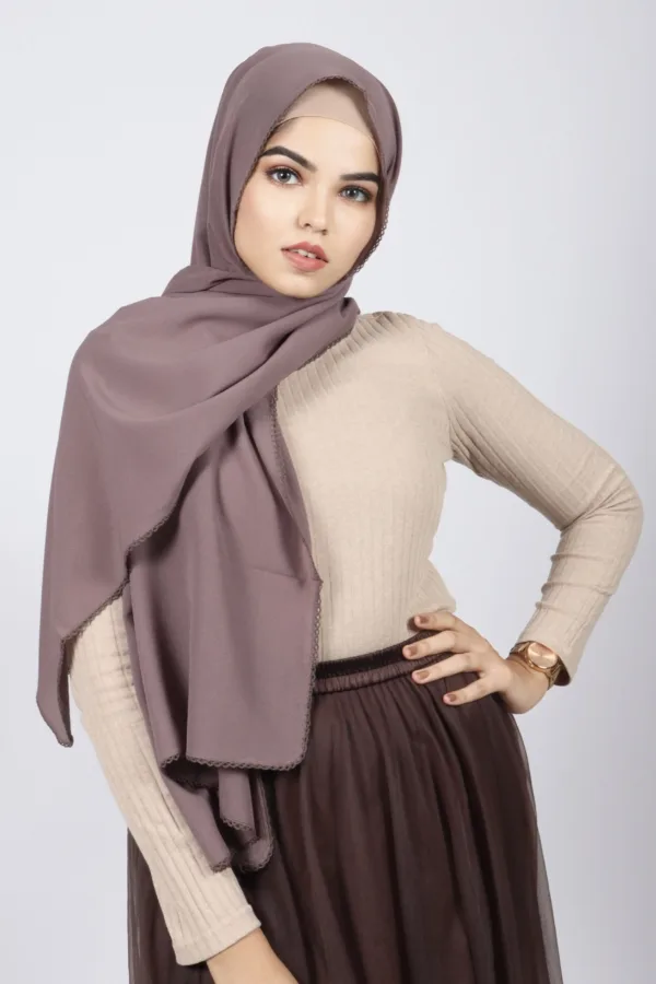 Sandstone Laser Georgette crochet Hijab - Image 1