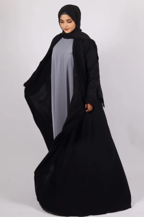 Ariana Full Umbrella Pleat Front Open with Black Diamond Trim - Midnight - Image 7