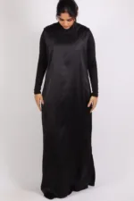 Satin Inner Layering Luxury Sleeveless Dress / Slip – Black - Image 2