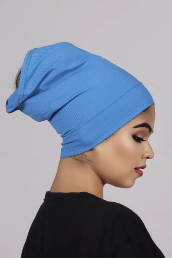 Neel Blue Ribbed Tube Cap - Image 2