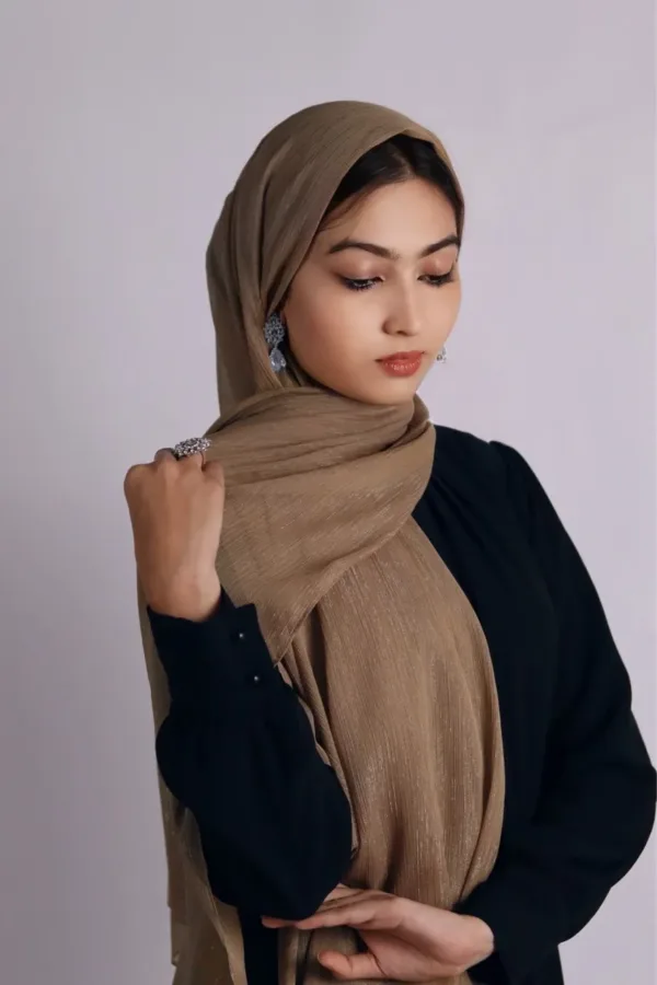 Nude Gold Shimmer Chiffon Hijab - Image 3
