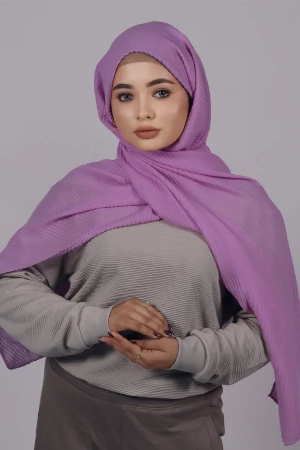 Lavender Lush Cotton Pleated Hijab - Image 2