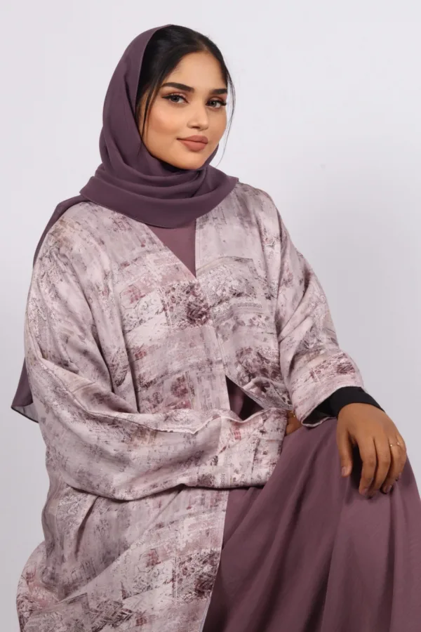Zephyra Turkish Linen 3-piece Abaya set - Dusty Lilac - Image 3
