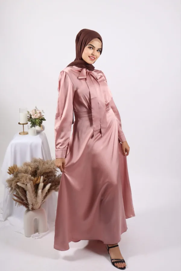Kiara Luxury Satin Gown / Abaya - Blush - Image 1