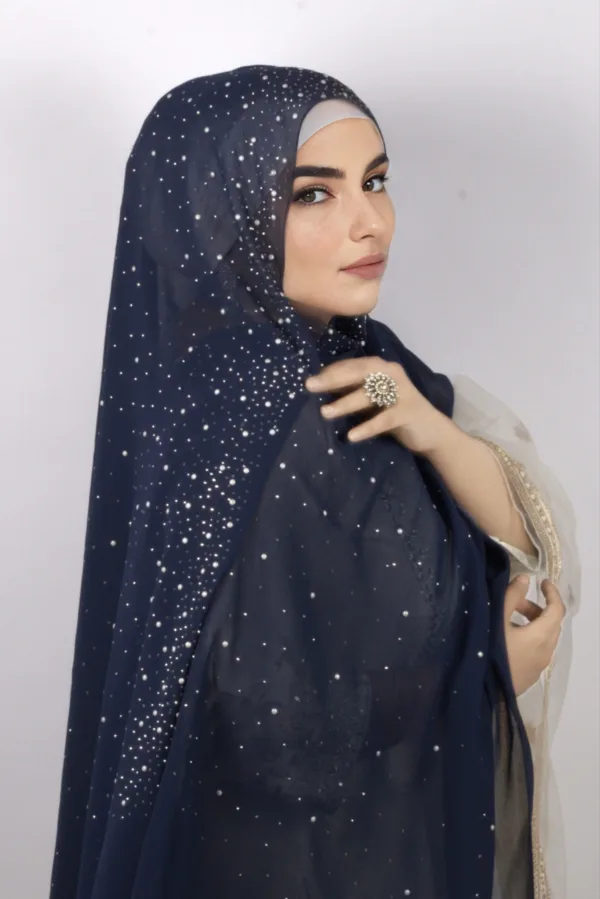 Navy Moon Drop Chiffon Hijab - Image 2