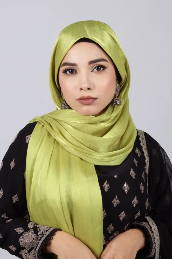 Lime Gold Organza Shimmer Hijab - Image 2