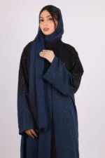 Mehtab Sparkling Glitter Dual Tone Abaya with Front Open - Galactic Blue - Image 2