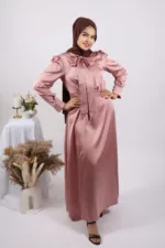 Kiara Luxury Satin Gown / Abaya - Blush - Image 2