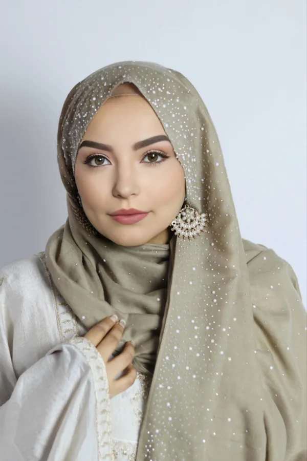 Nude Beige Cotton Stone Drop Hijab - Image 1