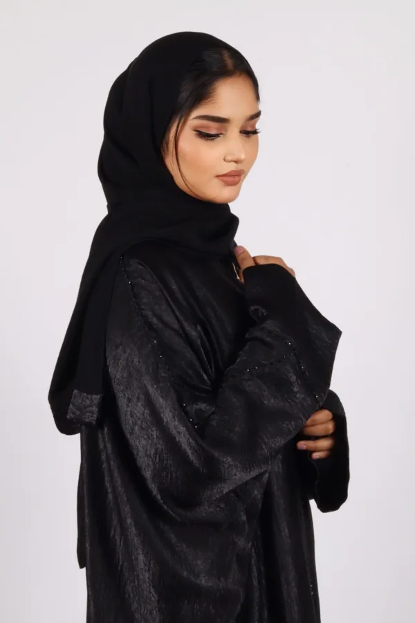 Nadira Luxury Kaftan Front Open with Black Diamond Trim - Kohl - Image 4