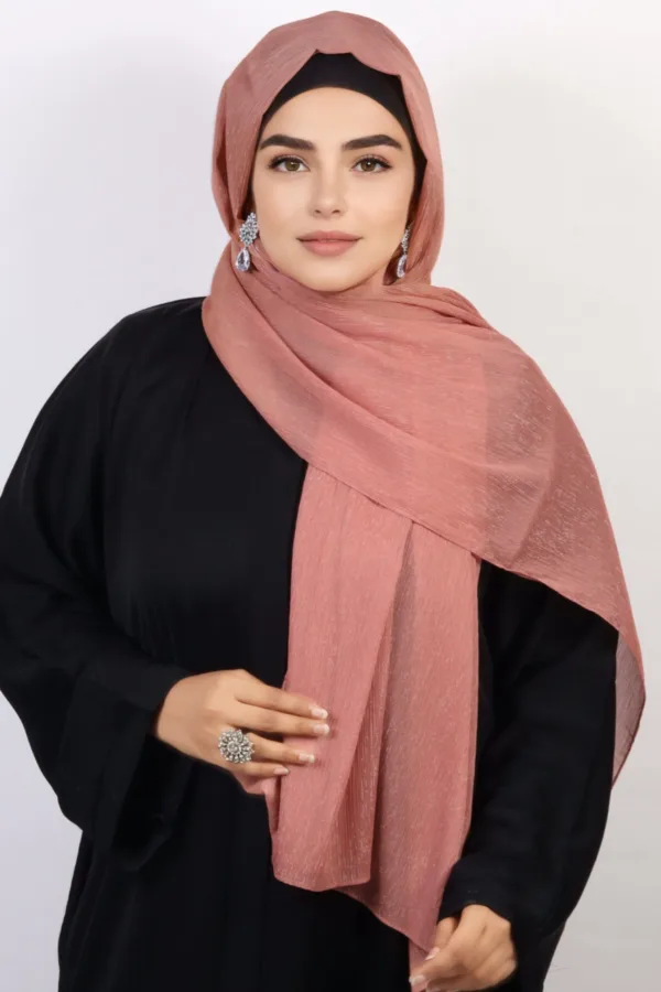 Salmon Cherry Shimmer Chiffon Hijab - Image 3