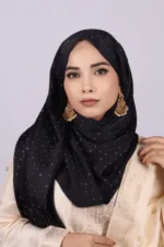 Black Rhinestone Silk Hijab - Image 2