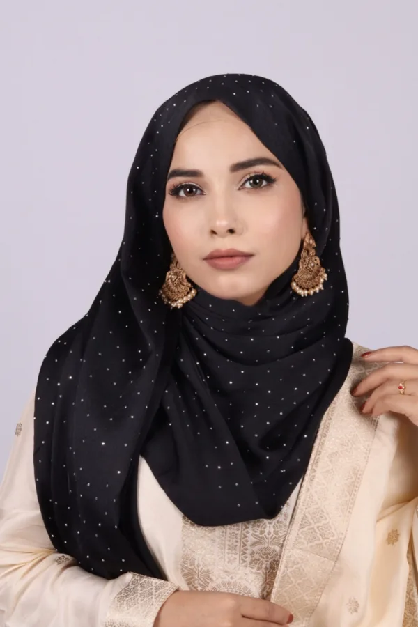 Black Rhinestone Silk Hijab - Image 2