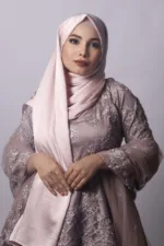 Pink Gold Rhinestone Silk Hijab - Image 2