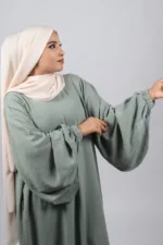 Elyssa Premium Jazz Abaya Set with complimentary Khimar - Pastel Green - Image 3