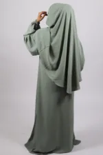 Elyssa Premium Jazz Abaya Set with complimentary Khimar - Pastel Green - Image 5
