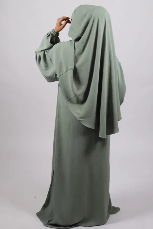 Elyssa Premium Jazz Abaya Set with complimentary Khimar - Pastel Green - Image 5