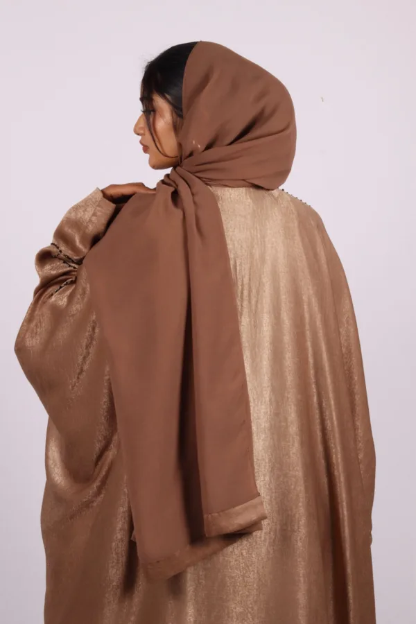Nadira Luxury Kaftan Front Open with Black Diamond Trim - Classy Gold - Image 5