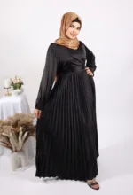 Siyah Luxury Satin Pleated Abaya Dress - Image 3