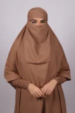 Haya Premium Nida Jilbab 3-Piece Set with Niqab - Nude Beige - Image 4