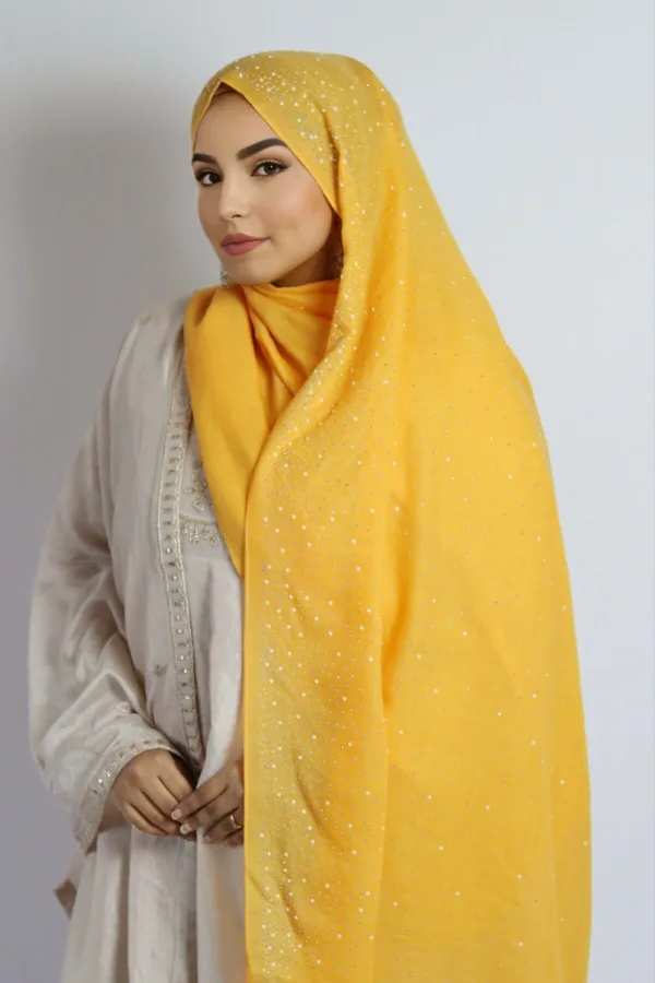 Yuzu Yellow Cotton Stone Drop Hijab - Image 3