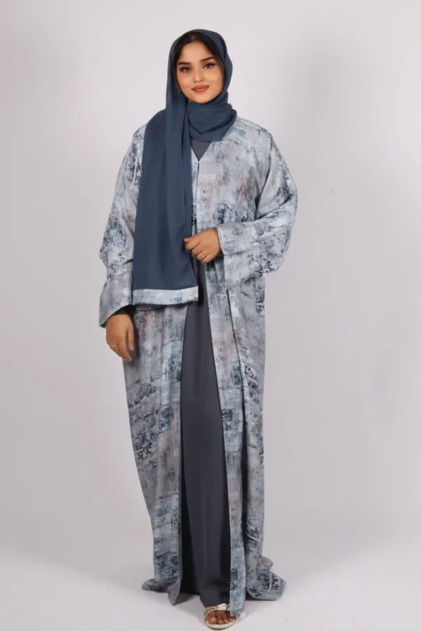 Zephyra Turkish Linen 3-piece Abaya set - Azure Blue - Image 6