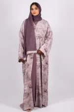 Zephyra Turkish Linen 3-piece Abaya set - Dusty Lilac - Image 6