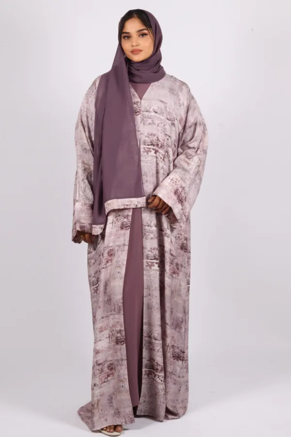 Zephyra Turkish Linen 3-piece Abaya set - Dusty Lilac - Image 6