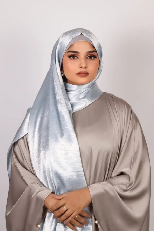 Mint Blue Marble Satin Hijab - Image 3