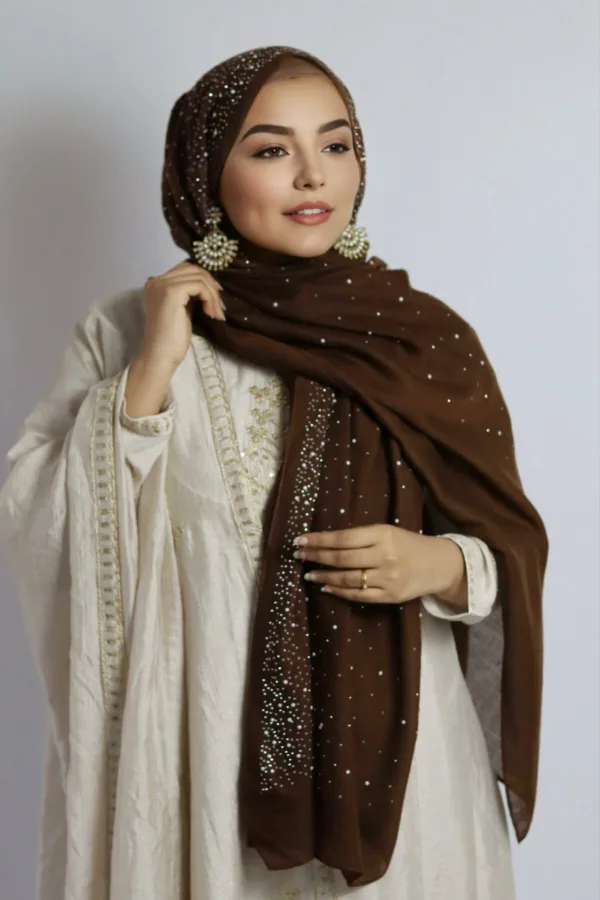 Chocolate Cotton Stone Drop Hijab - Image 3