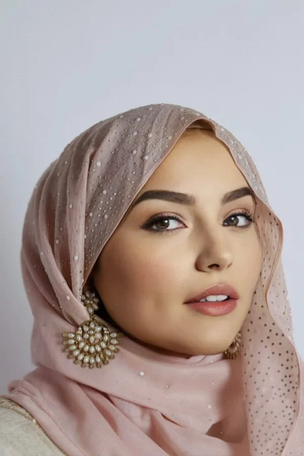 Skin Pink Cotton Stone Drop Hijab - Image 1