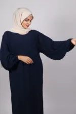 Elyssa Premium Jazz Abaya Set with complimentary Khimar - Deep Blue - Image 3
