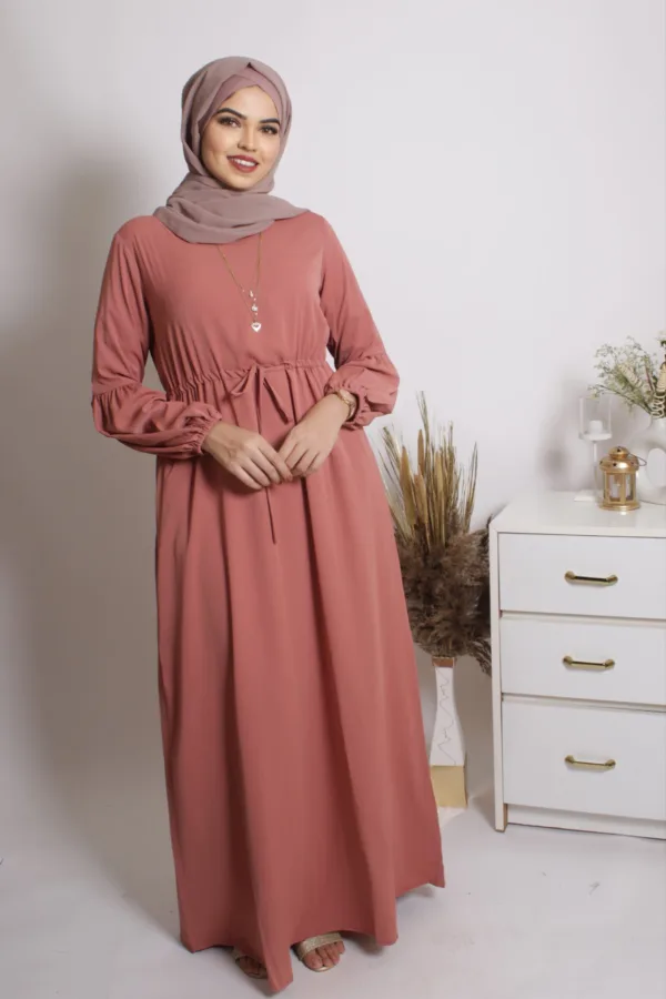 Alaina Drawstring No-Iron Abaya / Dress - Tan - Image 1