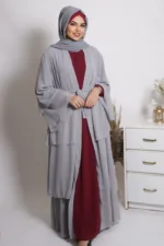Falak Triple Layered Open Abaya Dress - Koala