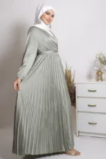 Feroza Luxury Satin Pleated Abaya Dress - Image 3