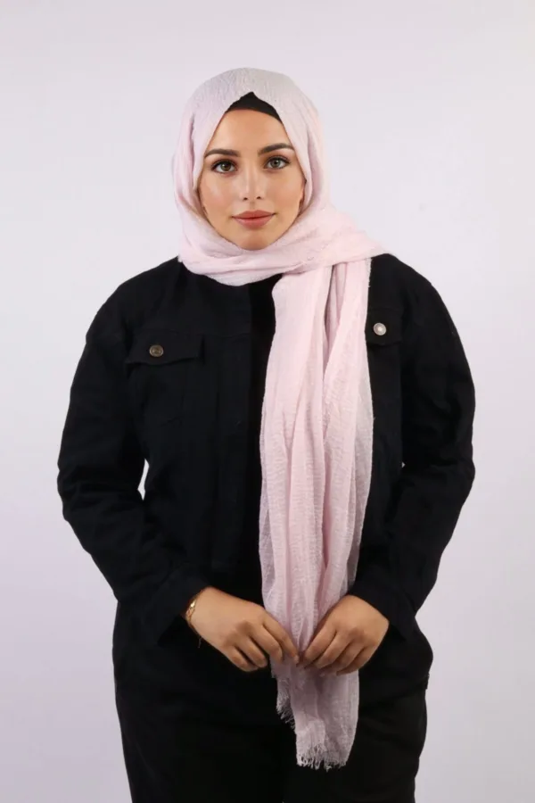 Soft Pink Crinkled Cotton Hijab - Image 3