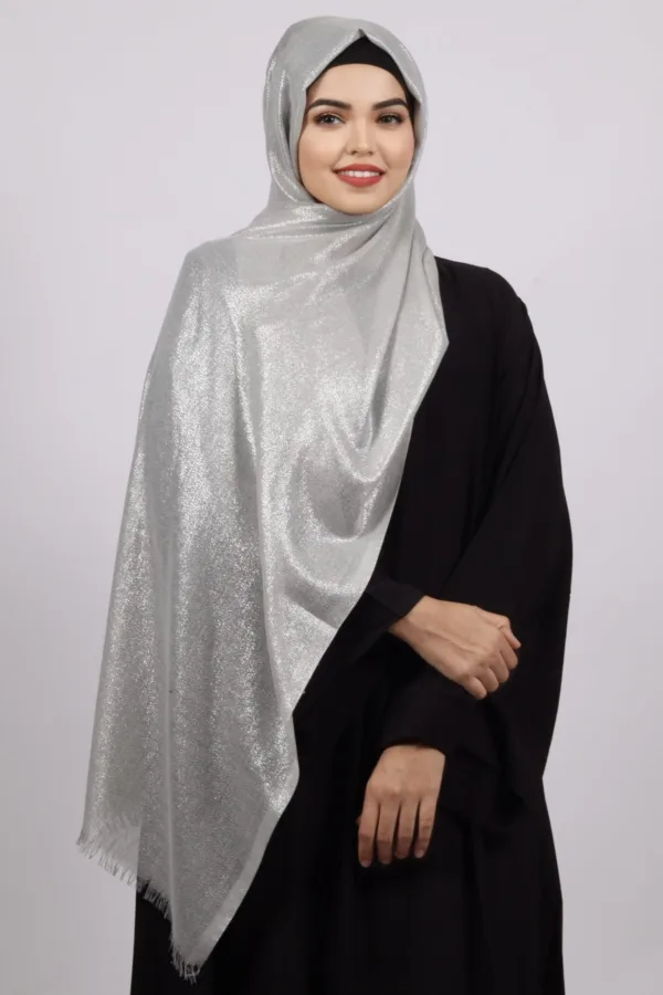1DA634D3-02E6-404F-B098-C5E24ED9B3B0-1.jpeg Silver Premium Zari Hijab - Image 1