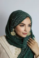 Bottle Green Cotton Stone Drop Hijab - Image 2