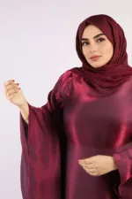 Moroccan Kaftan Organza Abaya - Burgundy Blush - Image 7