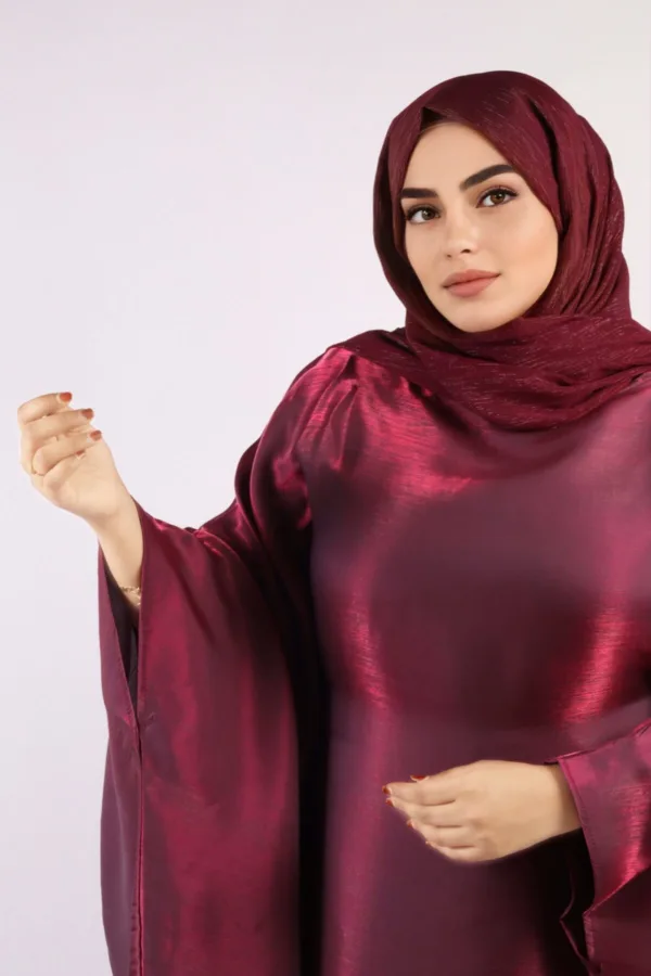 Moroccan Kaftan Organza Abaya - Burgundy Blush - Image 7