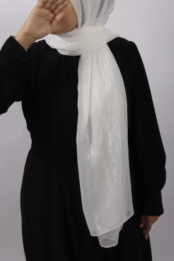 203F6AC0-E5C3-473A-910D-02A25467D50A.jpeg Pearl White Shimmer Chiffon Hijab - Image 1