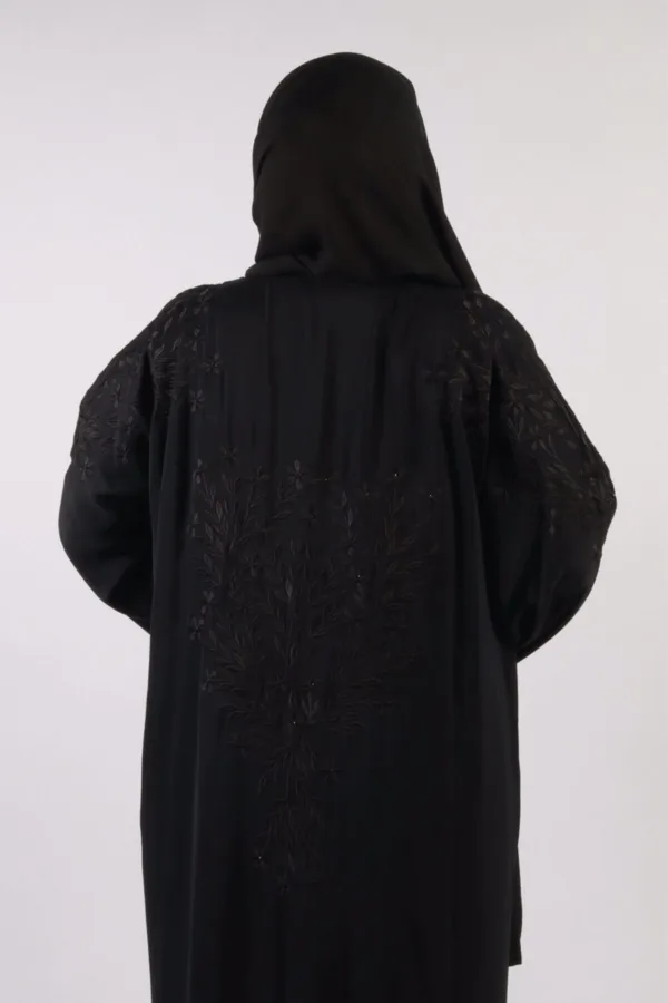 Marhaba Front Open Arabian Embroidery Abaya - Black - Image 7