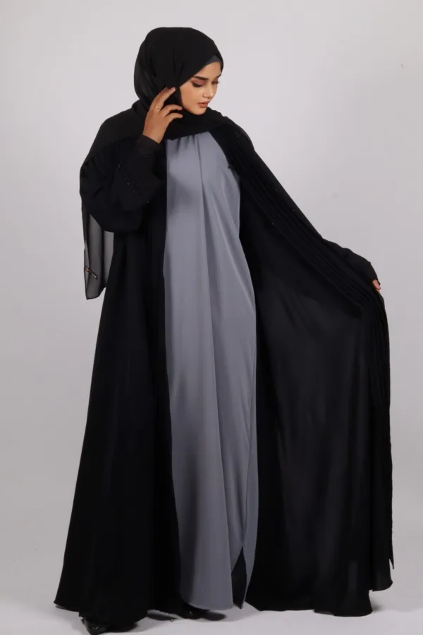 Ariana Full Umbrella Pleat Front Open with Black Diamond Trim - Midnight - Image 3